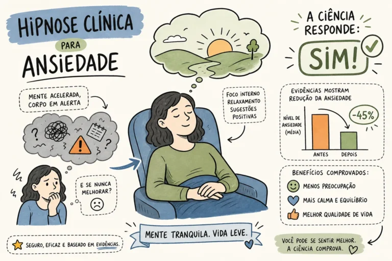 Ilustração sobre hipnose para ansiedade mostrando o que os estudos científicos indicam