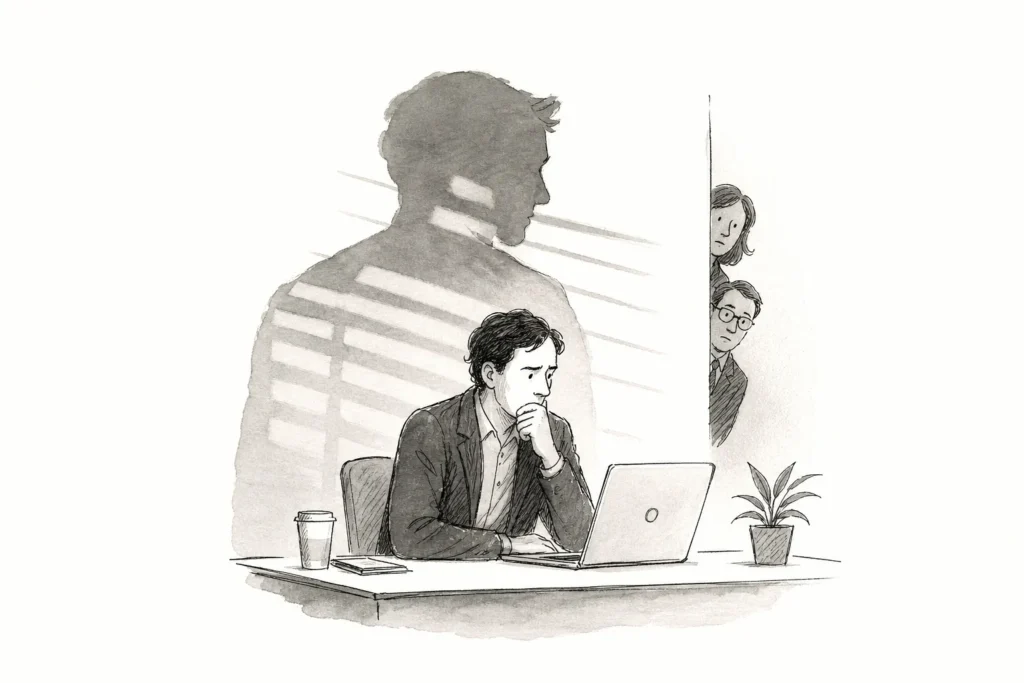 Ilustração sobre o medo de ser descoberto no trabalho