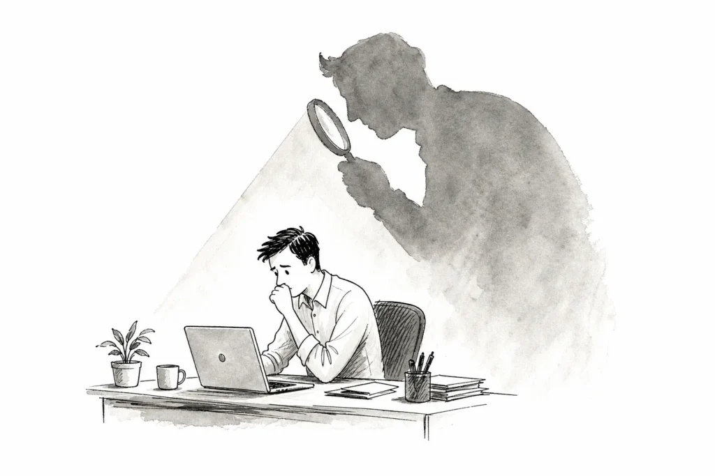 Ilustração sobre o medo de ser descoberto como fraude no trabalho