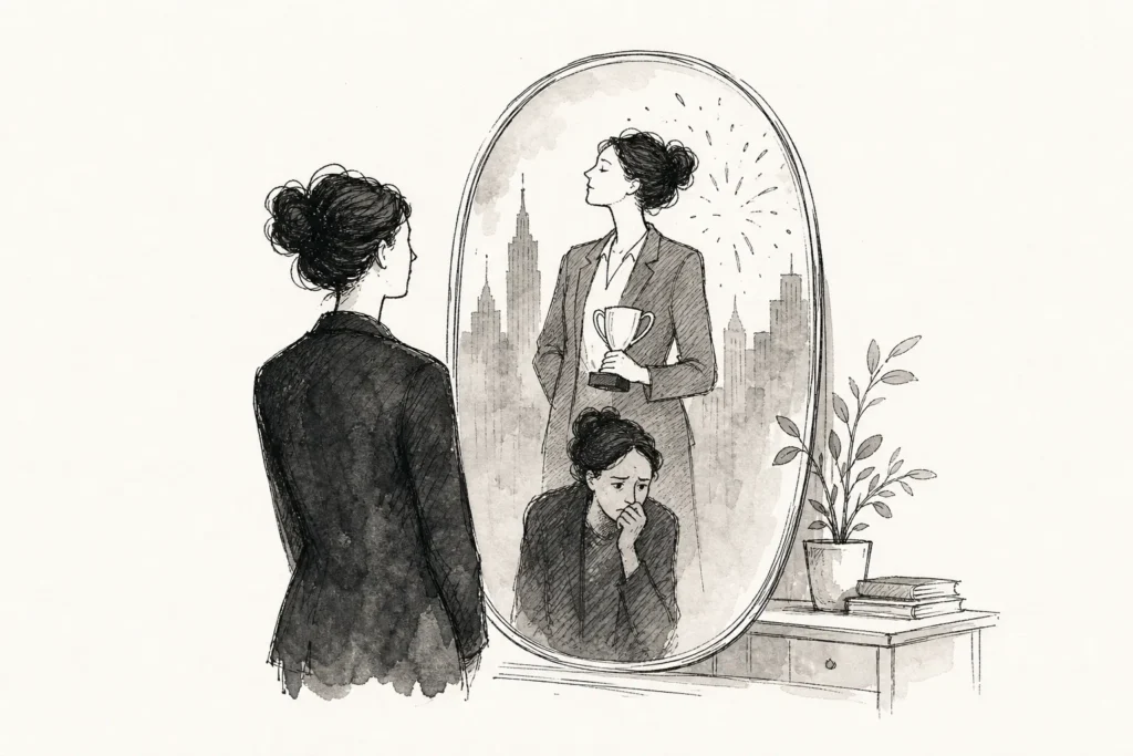 Ilustração sobre a relação entre síndrome do impostor e sucesso profissional
