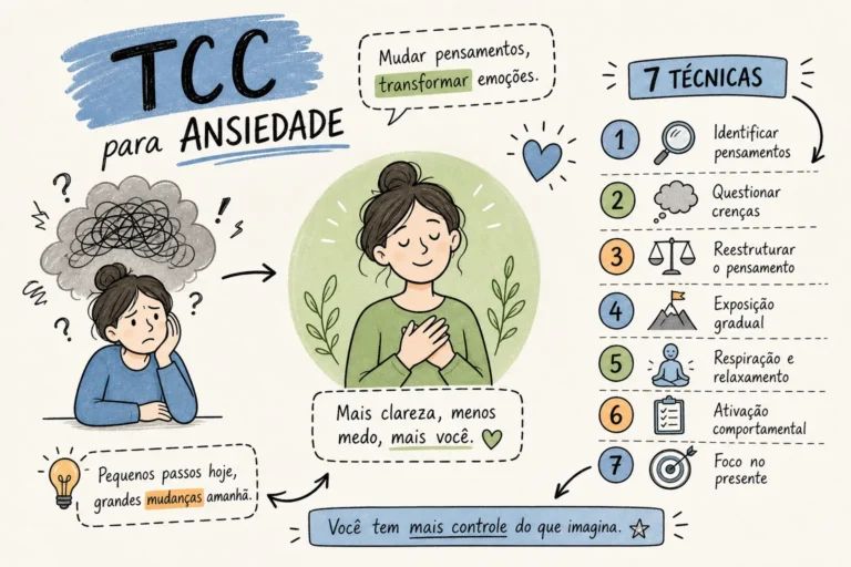 Infográfico sobre TCC para ansiedade com as 7 técnicas baseadas em evidência